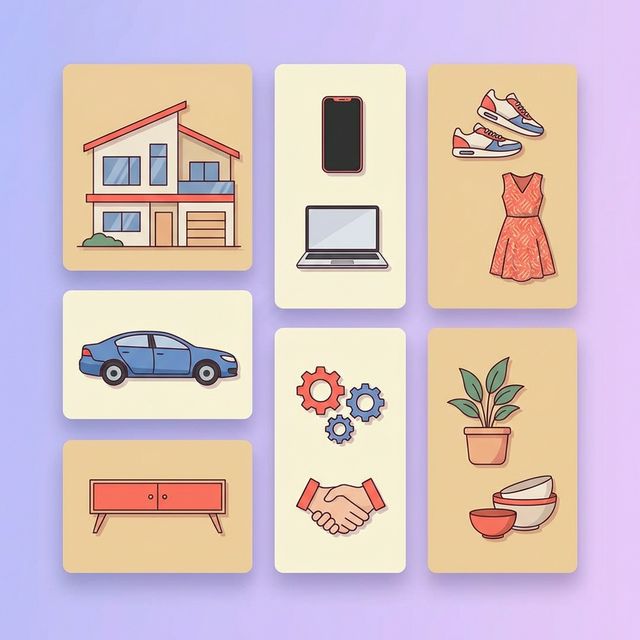 A category collage representing products and services available on Naiya.